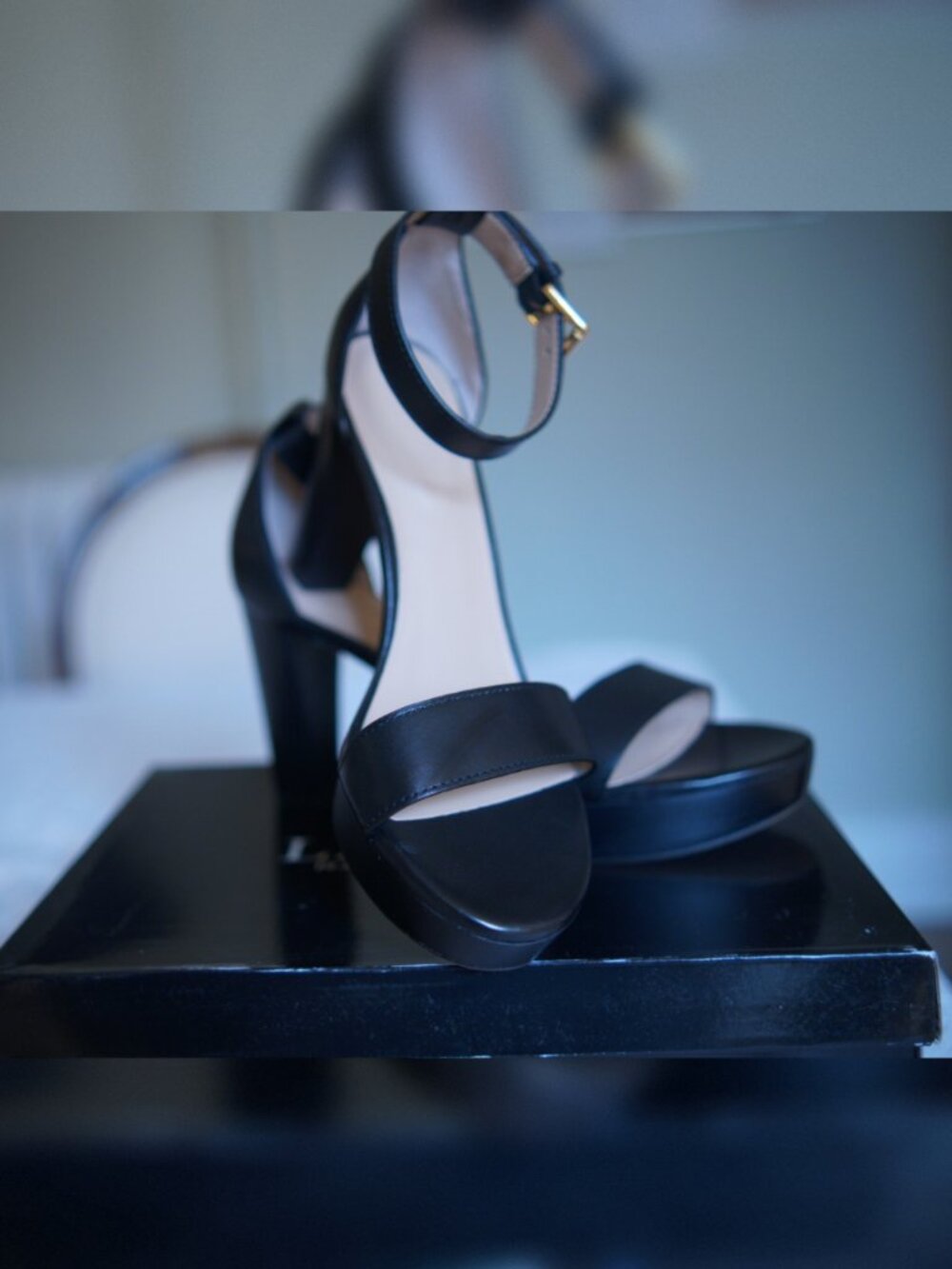 Lauren Ralph Lauren Black Leather Platform Heel Ankle Strap Sandals 8.5 - NIB